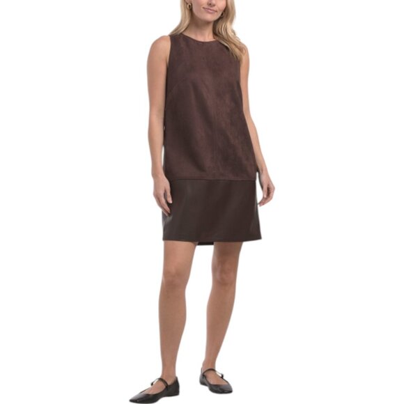CALVIN KLEIN Faux Suede And Faux Leather Mini Sheath Dress - mordernwear.com